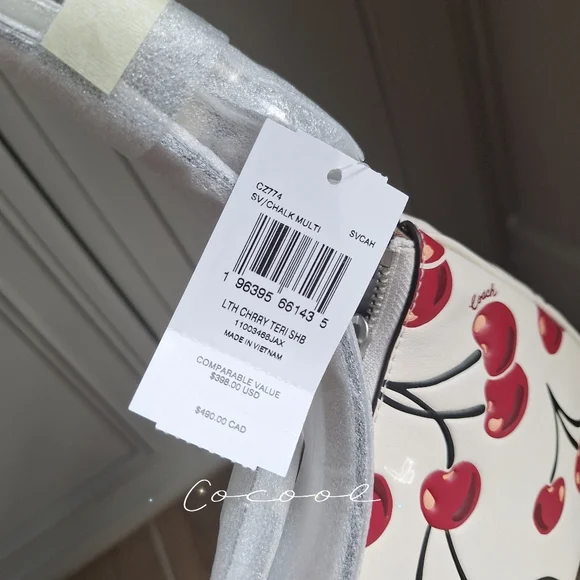 Coach Teri Shoulder Bag In Signature Canvas With Cherry Print Pink Cherry Charm - Picture 10 of 15